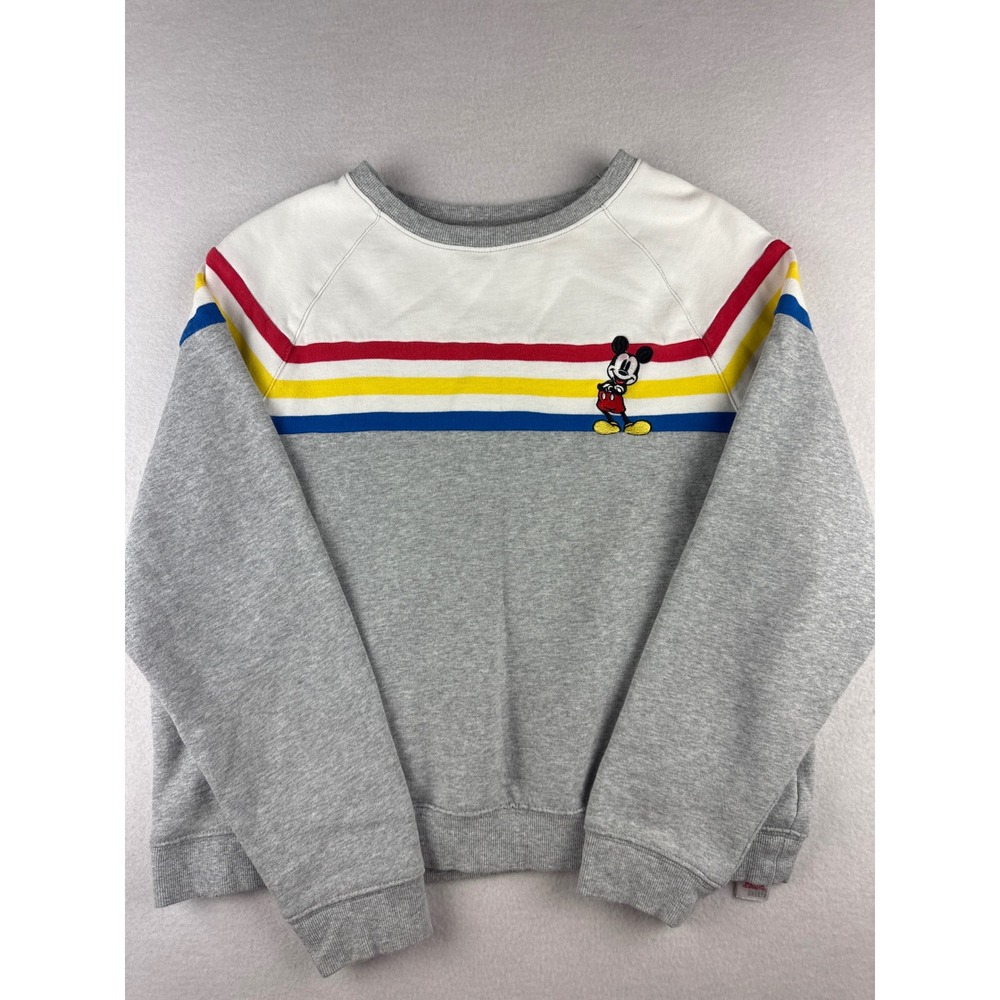 Disney Mickey Mouse Retro Striped Raglan Sweatshirt Gray White M
